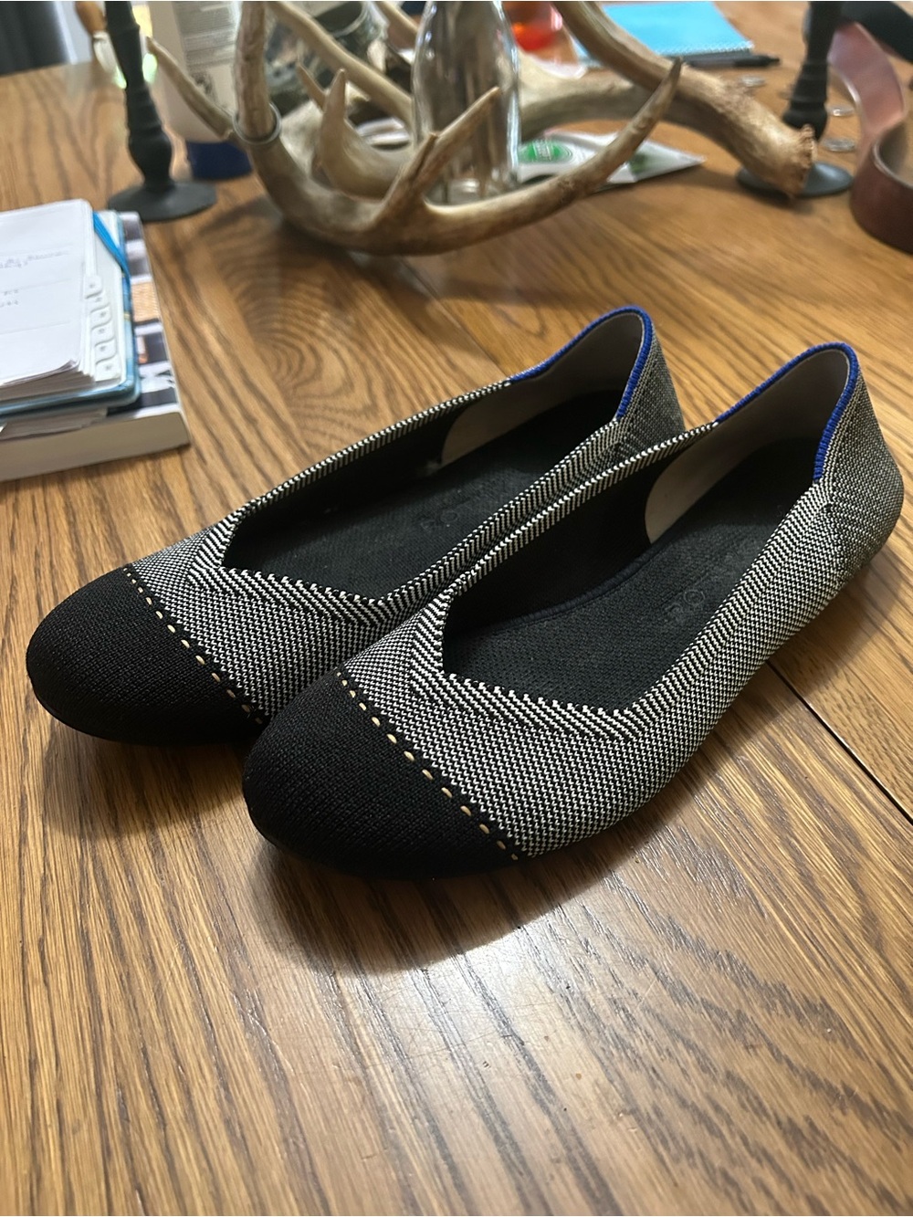 Rothy's Black and White Rounded Knit Ballet Flats